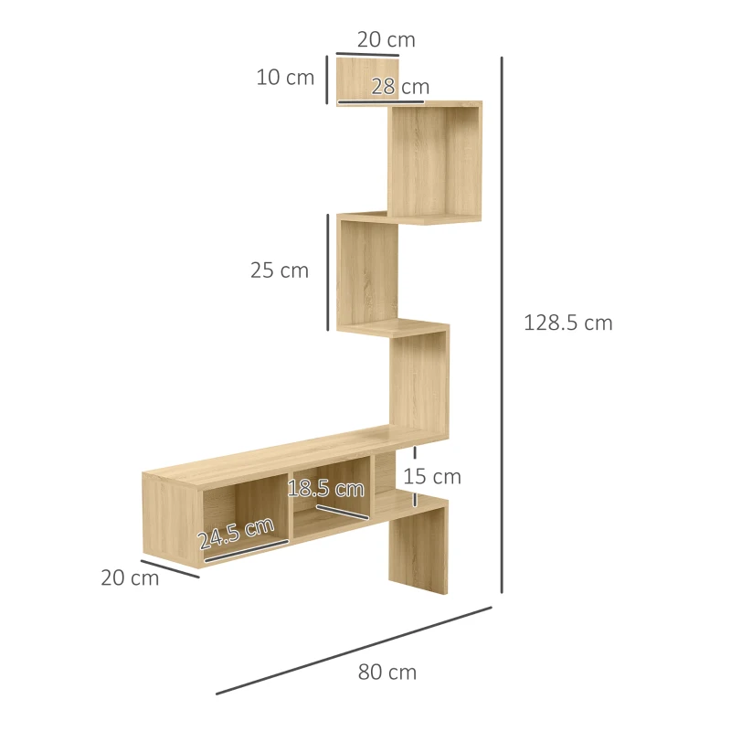 Raft de depozitare HOMCOM MDF cu rafturi deschise pentru sufragerie si dormitor, 80x20x128,5 cm, de culoare stejar