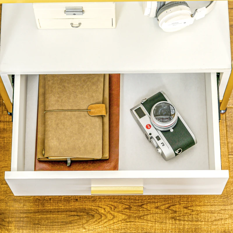 HOMCOM Set de 2 Masute Noptiere Moderne Noptiere cu Sertar Raft Organizatoare de Depozitare pentru Dormitor Camera de Zi Alb pentru sufragerie camera de zi dormitor