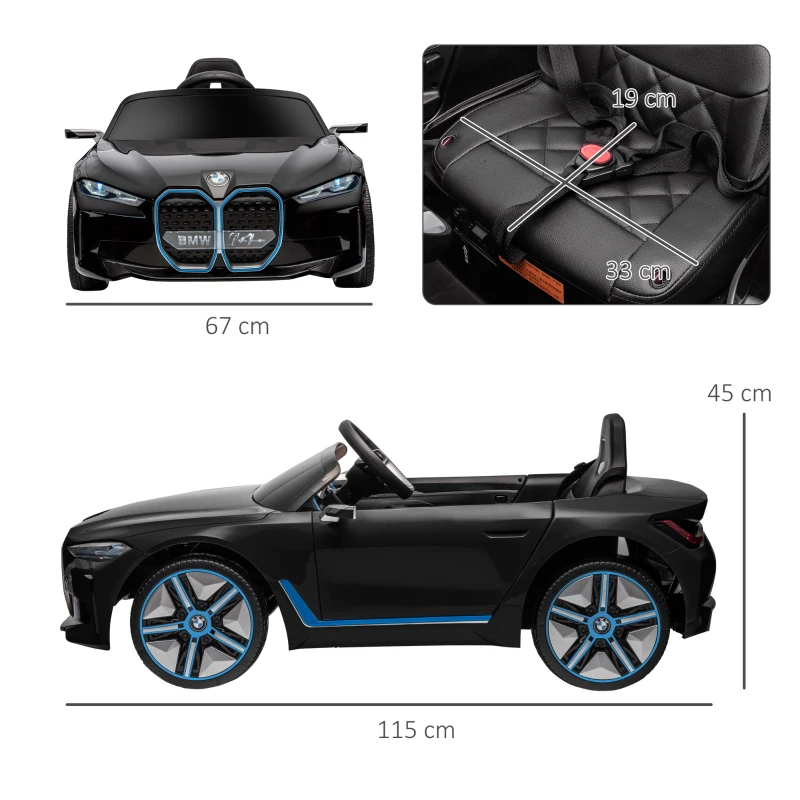 HOMCOM Masina electrica pentru copii licenta BMW telecomanda claxon faruri negru rosu albastru pentru copii pentru plimbare pentru distractie echilibru(m-3)