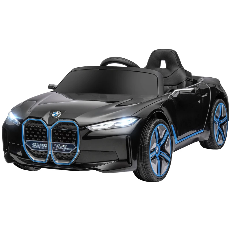 HOMCOM Masina electrica pentru copii licenta BMW telecomanda claxon faruri negru rosu albastru pentru copii pentru plimbare pentru distractie echilibru(m-10)