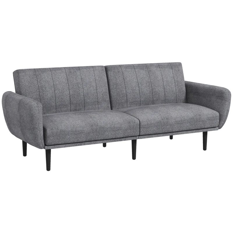 HOMCOM Canapea Extensibilă cu Spătar Rabatabil pe 3 Niveluri și 3 Locuri, Canapea Modernă din Material și Lemn, 208x84x82 cm