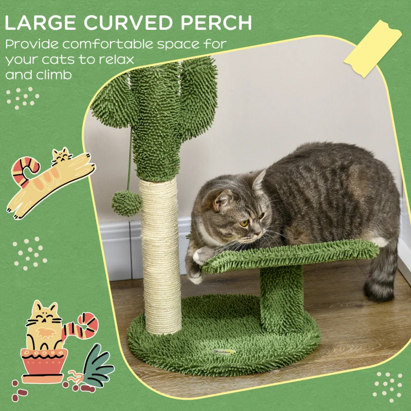 PawHut Copac in Forma de Cactus pentru Pisici de Interior Turn pentru Pisici cu Stalpi de Zgariat Pat pentru Pisici Minge de Jucarie Verde accesorii animale feline sala de gimnastica pisoi lounge mobila sufragerie