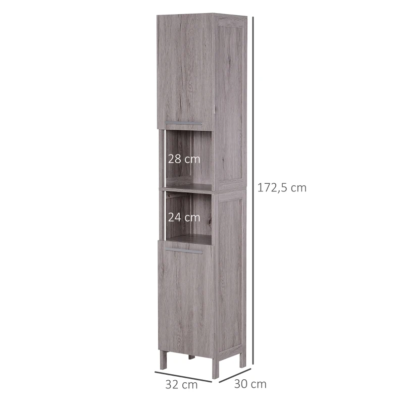 Kleankin Coloana Baie 30×32×172,5 cm – Alba cu Rafturi & Dulapuri(m-3)