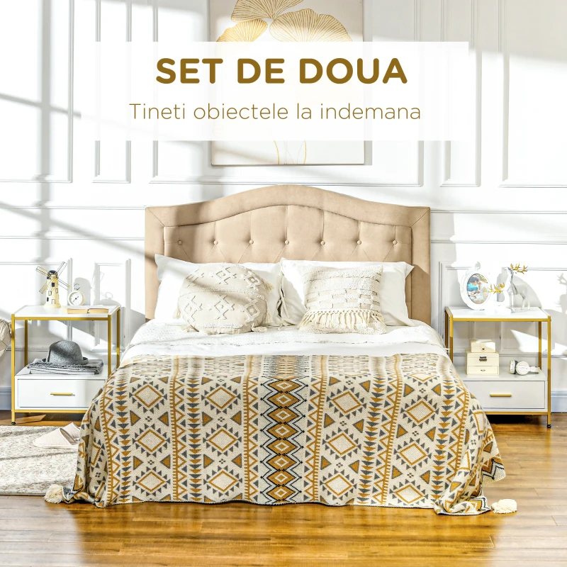 HOMCOM Set de 2 Masute Noptiere Moderne Noptiere cu Sertar Raft Organizatoare de Depozitare pentru Dormitor Camera de Zi Alb pentru sufragerie camera de zi dormitor