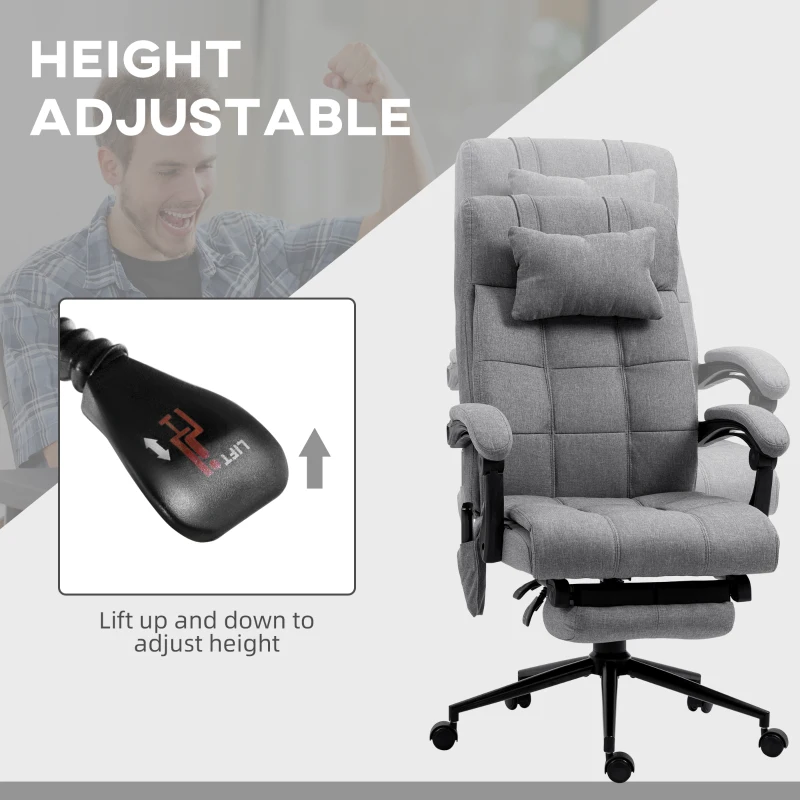 Vinsetto Scaun Birou Ergonomic cu Masaj și cu Încălzire, Spătar Înclinabil 155°, Suport Picioare,pentru sufragerie,dormitor, 66x76x112-120cm, Gri(m-5)