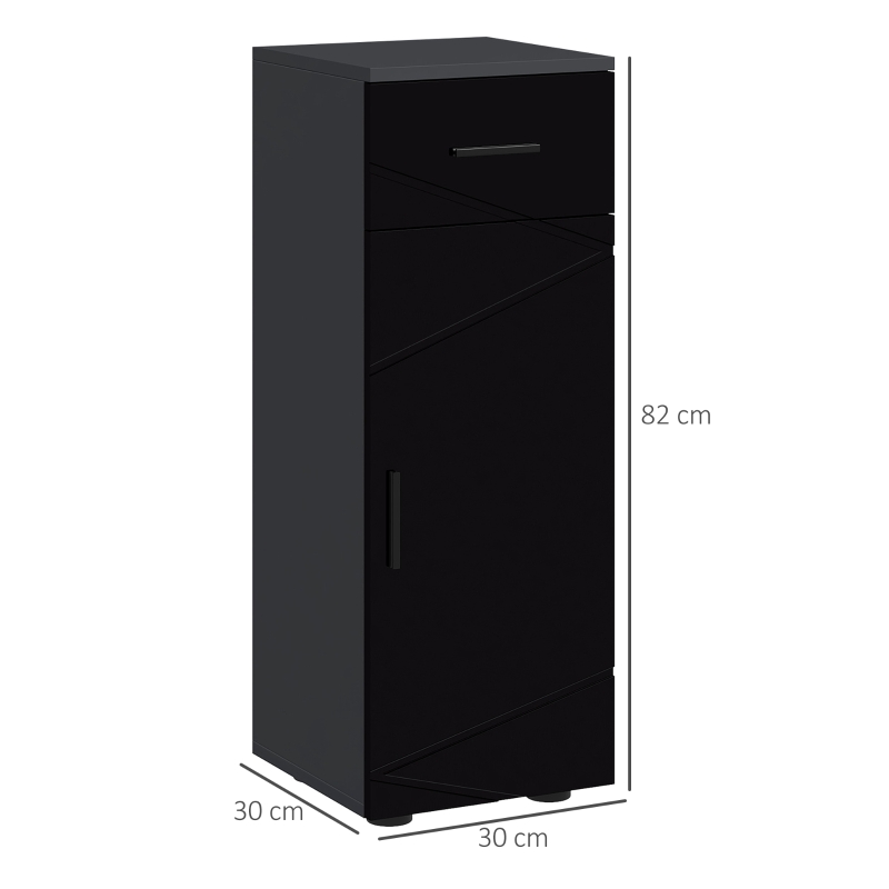 Dulap de baie din PAL Kleankin cu sertar și dulap pe 2 nivele reglabile, 30x30x82 cm, de culoare negru și gri închis(m-3)