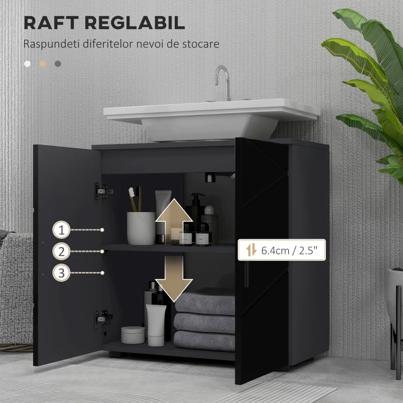 Kleankin Dulap Baie 60×30×60 cm cu doua usi si polita reglabila - Negru