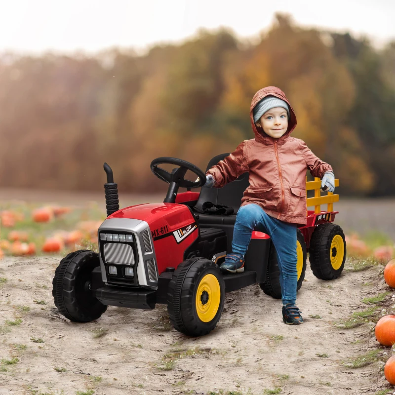 HOMCOM Tractor Electric Copii – 12 V cu Remorca, Muzica & Telecomanda(m-2)