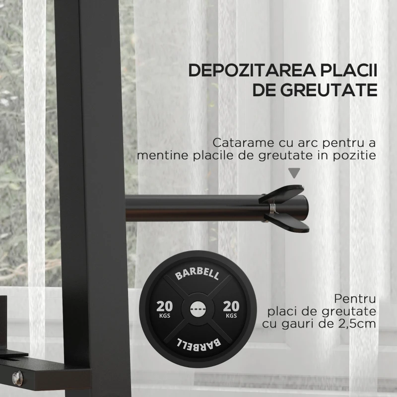 SPORTNOW Suport pentru Haltere, Suport Multifuncțional pentru Depozitarea de Halterelor de Gimnastică, 131x75x80 cm, Negru