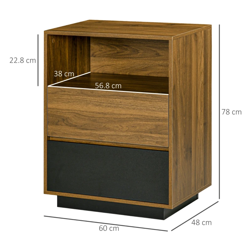 HOMCOM Dulap de Depozitare cu 2 Sertare si Raft, Dulap de Bucatarie, Biblioteca pentru Dormitor, Camera de Zi, Maro