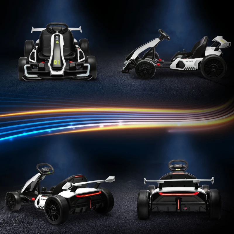 HOMCOM Kart electric pentru copii scaun reglabil Drift Go-kart claxon lumini muzica alb pentru copii pentru plimbare pentru distractie echilibru(m-8)