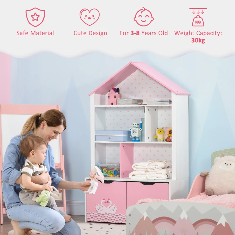 ZONEKIZ Biblioteca pentru copii Suport pentru jucarii cu rafturi deschise si sertare pe roti mobilier pentru camere crese pentru copii pentru scoala mobilier camera copilului birou pentru copii mici