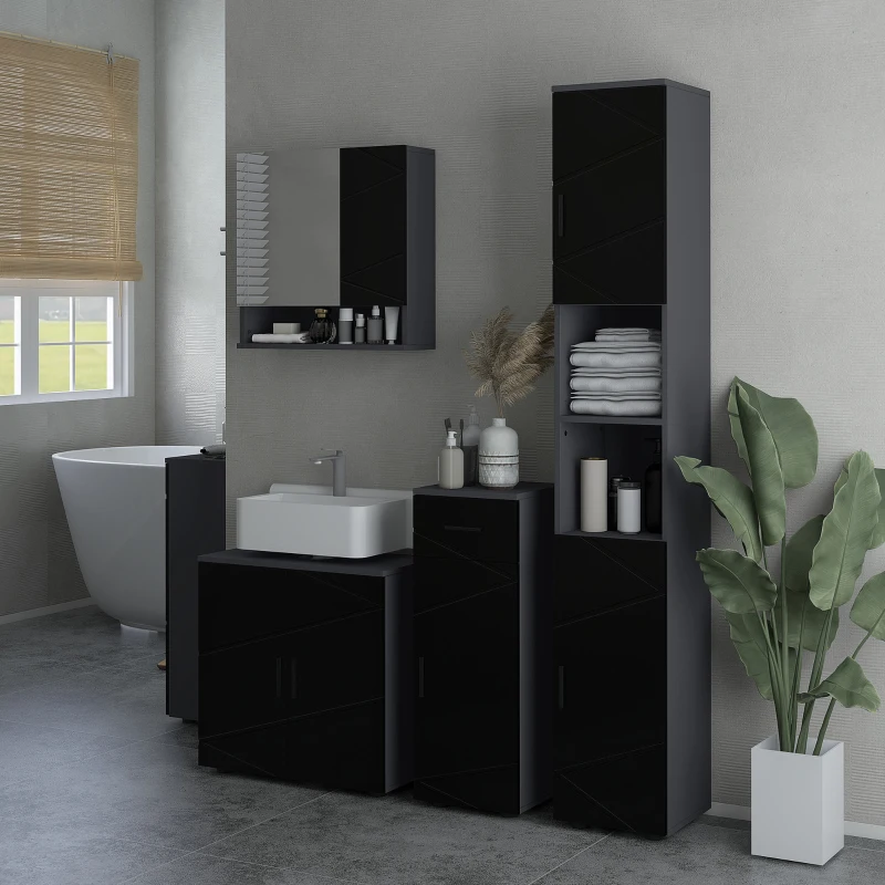 Kleankin Dulap Baie 60×30×60 cm cu doua usi si polita reglabila - Negru