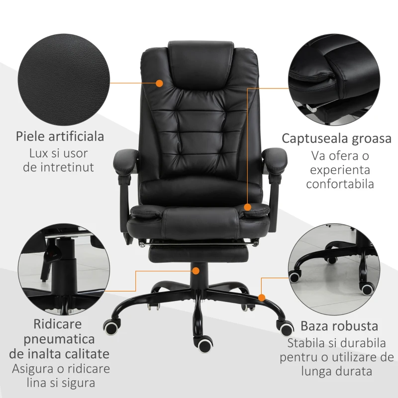 Vinsetto Fotoliu de birou cu masaj cu 7 puncte de vibratie scaun de birou ergonomic suport pentru picioare spatar inclinat negru fotoliu pentru oaspeți sufragerie camera de zi dormitor dormitor interior casă