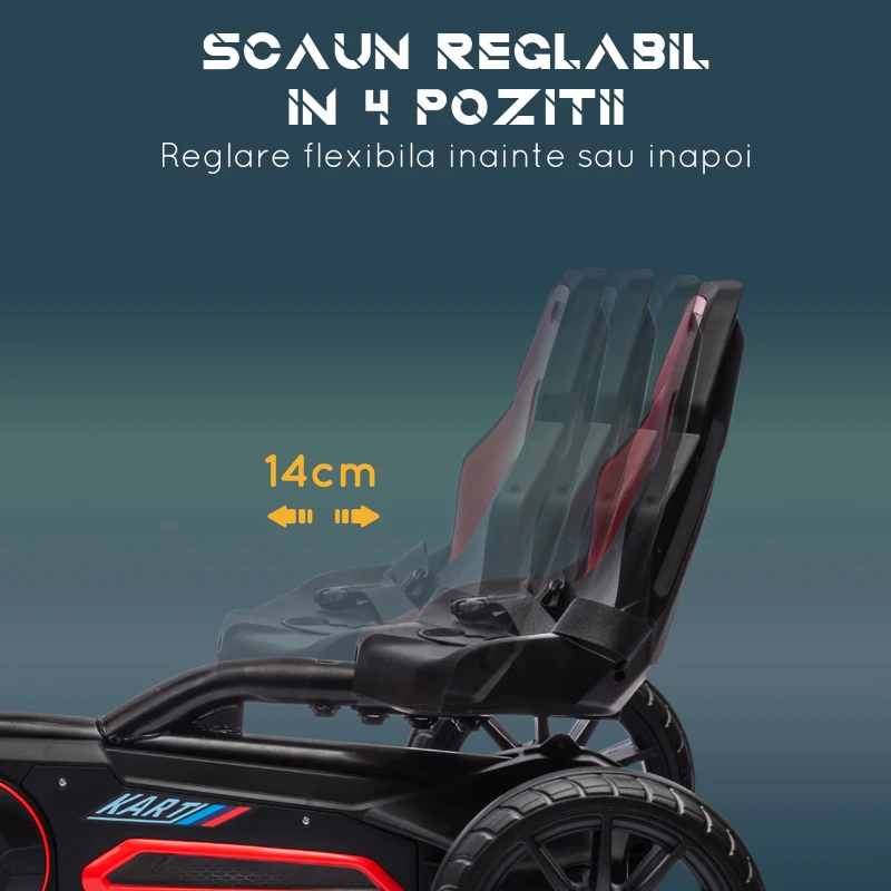 HOMCOM Kart cu pedale pentru copii scaun reglabil roti EVA rosu negru pentru copii pentru plimbare pentru distractie echilibru