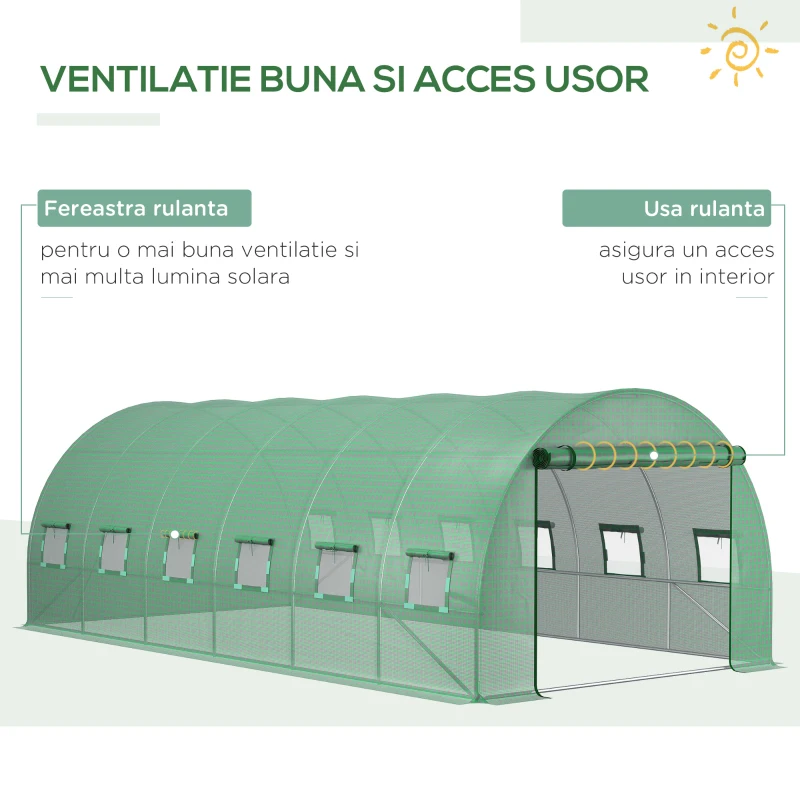 Outsunny Prelata Sera 6×3×2 m – Cu 12 Ferestre, Usa Rulanta si Margini