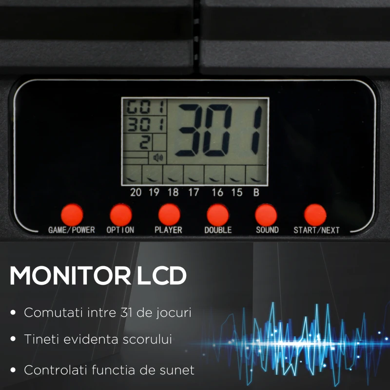 SPORTNOW Set Panou Electronic de Darts cu 31 de Jocuri pentru 8 Jucatori, Set Panou de Darts cu Dulap, 6 Sageti cu Varf Moale si 6 varfuri de Rezerva, Indicator de Scor LCD pentru Petreceri