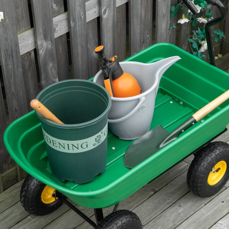 Carucior de Gradina Outsunny 75L din Otel si PP cu Cuva Rabatabila si Maner de Transport, 109x52x94 cm, Verde