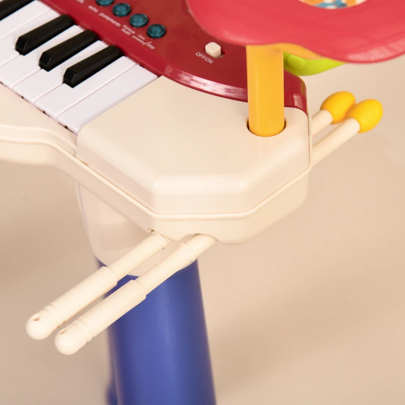AIYAPLAY Orga Pian pentru Copii cu Set de Tobe Instrument Muzical Electronic cu Sunete Multiple Lumini Microfon Taburet pentru Fete si Baieti