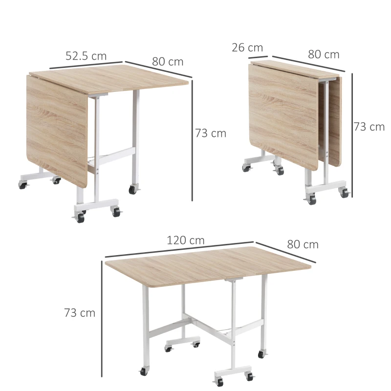 HOMCOM Masa plianta cu foi cu rotile masa de economisire a spatiului pentru living bucatarie din MDF otel maro pentru sufragerie camera de zi dormitor(m-3)