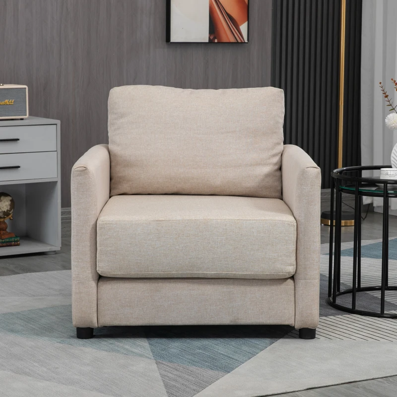 HOMCOM Fotoliu modern din tesatura cu efect de in respirabil fotoliu captusit cu buzunar interior bej fotoliu pentru oaspeți sufragerie camera de zi dormitor dormitor interior casă
