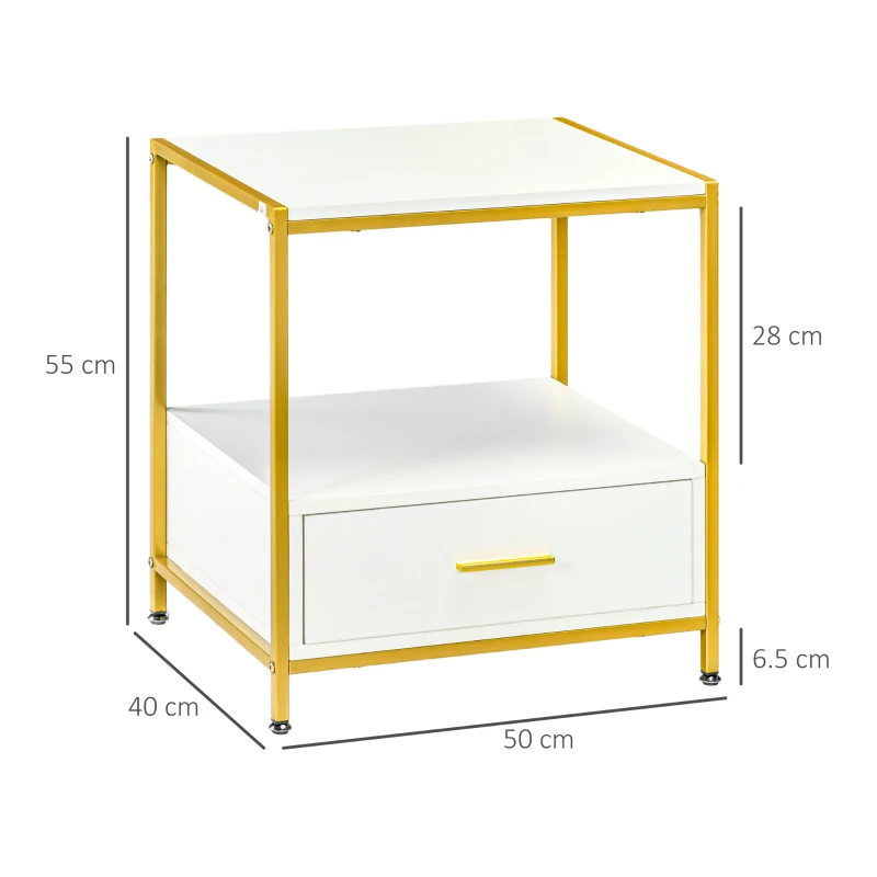 HOMCOM Set de 2 Masute Noptiere Moderne Noptiere cu Sertar Raft Organizatoare de Depozitare pentru Dormitor Camera de Zi Alb pentru sufragerie camera de zi dormitor