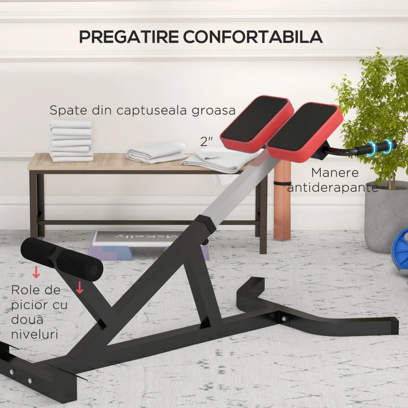 SPORTNOW Banca pentru Hiperextensii Scaun Roman cu Inaltime Reglabila pentru Spate Torso Brate Antrenament pentru Intregul Corp Negru gantere pentru gantere rack suport gantere antrenament acasa exercitii cu gantere suport greutati