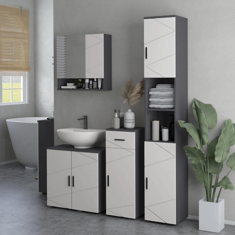 Kleankin Dulap Baie 30×30×82 cm – Gri cu Sertar & Nivele Reglabile(m-7)