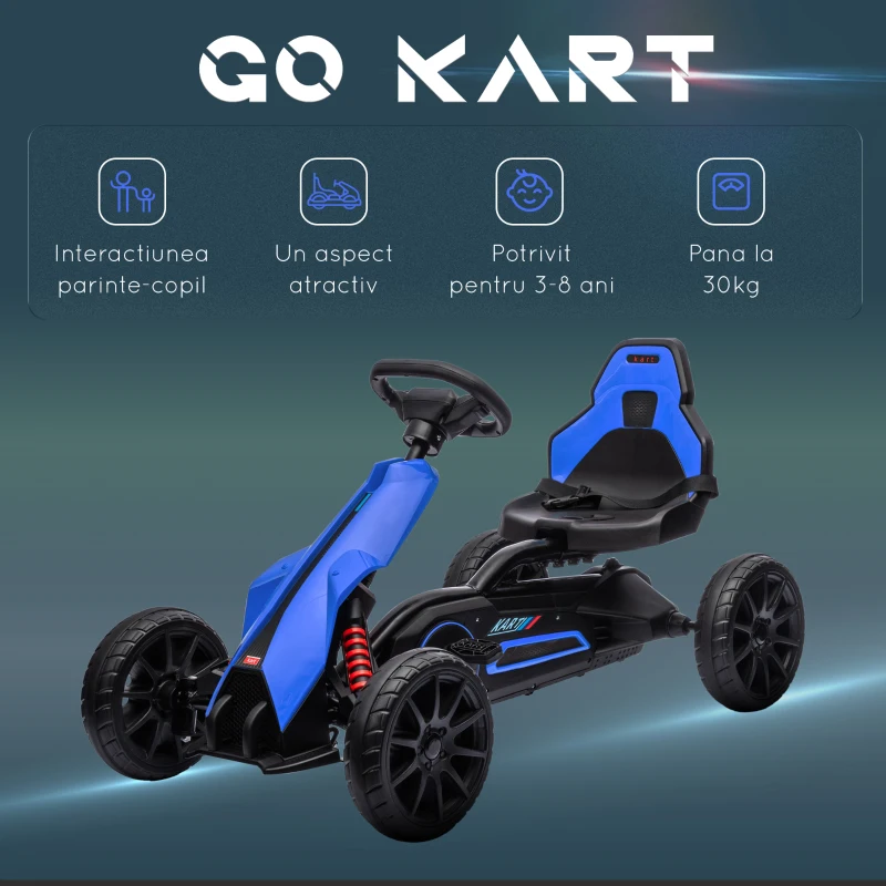 Homcom Kart Copii 3–8 Ani – Pedale, Scaun Reglabil & Roti EVA