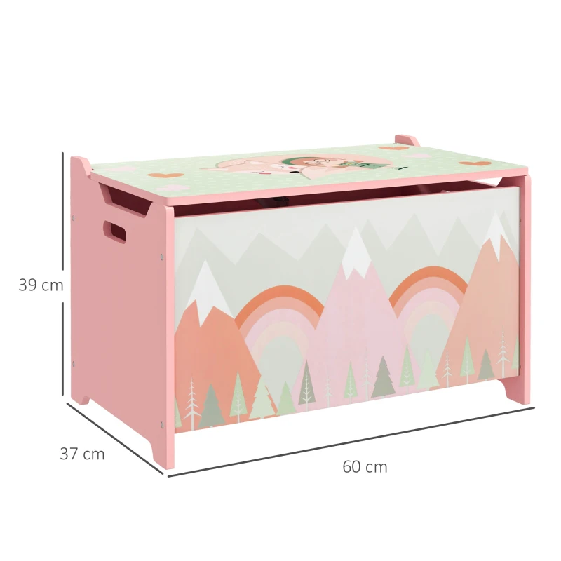 Cufăr de jucării pentru copii ZONEKIZ, ladă din lemn MDF cu capac și balama de siguranță, 60x37x39cm, de culoare roz