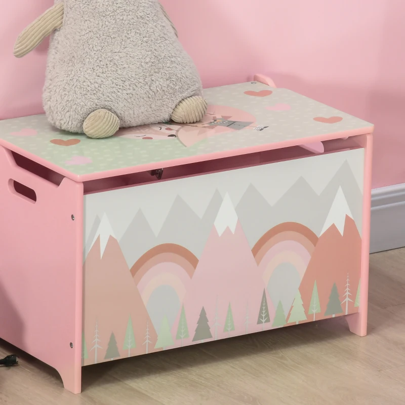 Cufăr de jucării pentru copii ZONEKIZ, ladă din lemn MDF cu capac și balama de siguranță, 60x37x39cm, de culoare roz