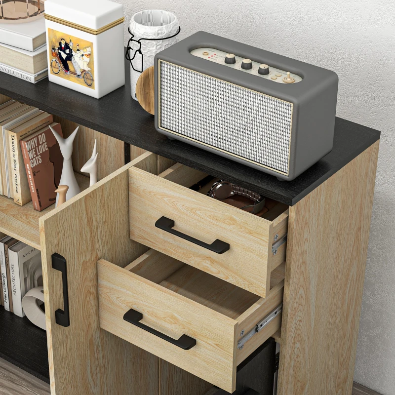 HOMCOM Bufet modern  dulapuri sertare bufet de bucatarie cu raft reglabil nuc si negru pentru sufragerie camera de zi dormitor