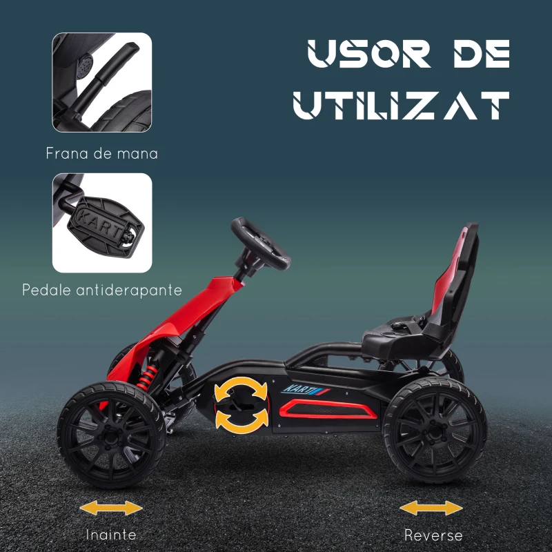 HOMCOM Kart cu pedale pentru copii scaun reglabil roti EVA rosu negru pentru copii pentru plimbare pentru distractie echilibru