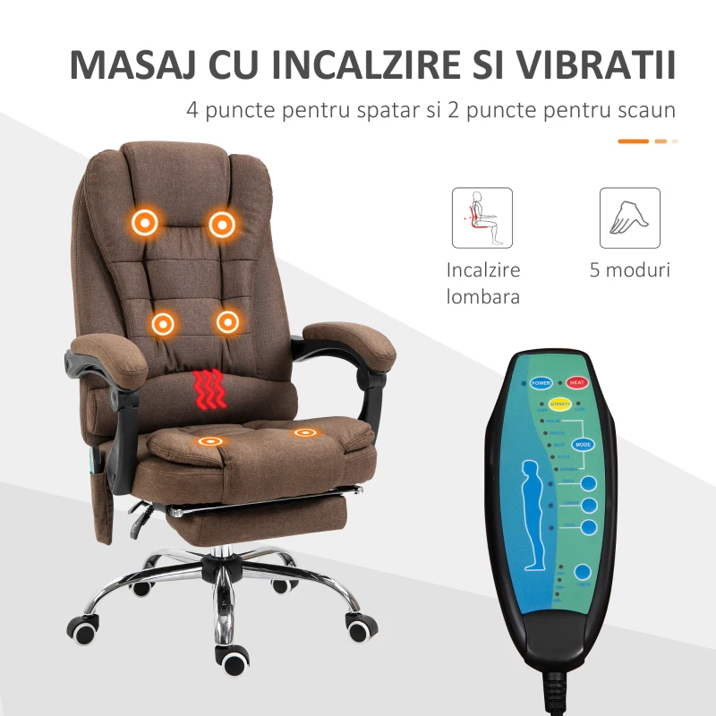 Vinsetto Scaun Birou Masaj – inclinabil, incalzire & 6 Vibratii