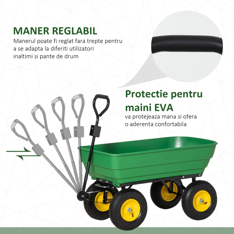 Outsunny Carucior de gradina din otel PP cada rabatabila maner de transport  verde inchis