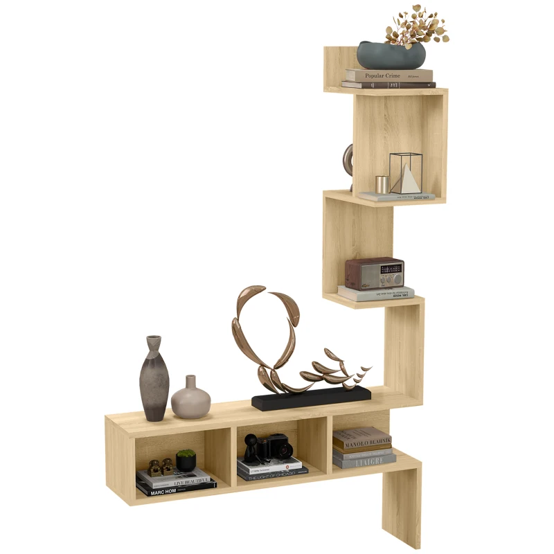 Raft de depozitare HOMCOM MDF cu rafturi deschise pentru sufragerie si dormitor, 80x20x128,5 cm, de culoare stejar