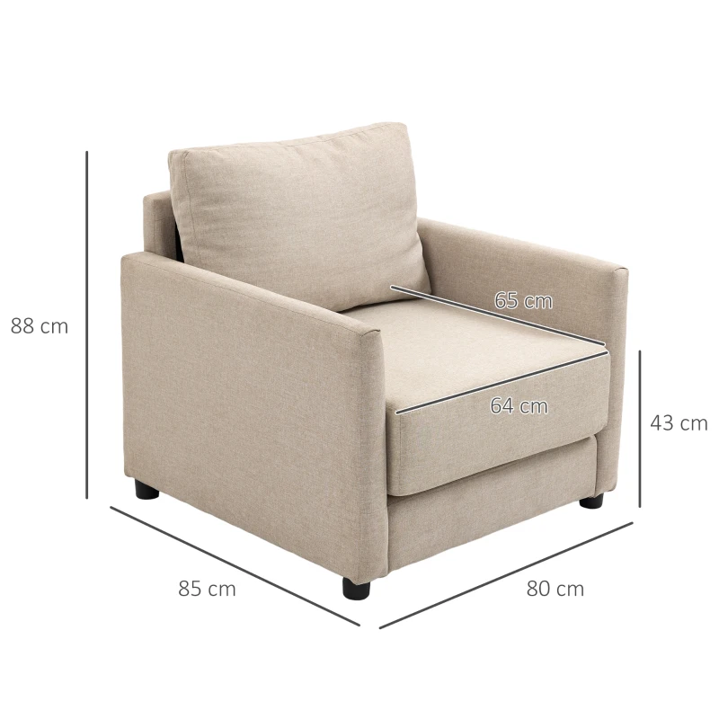 HOMCOM Fotoliu modern din tesatura cu efect de in respirabil fotoliu captusit cu buzunar interior bej fotoliu pentru oaspeți sufragerie camera de zi dormitor dormitor interior casă