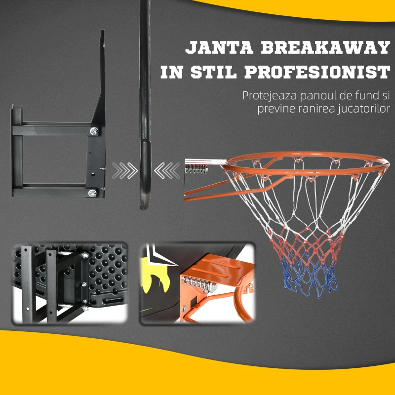 sportnow Cos de Basket pentru copii si adulti de interior si exterior din otel si PE, 110x90x70 cm, Negru si Galben