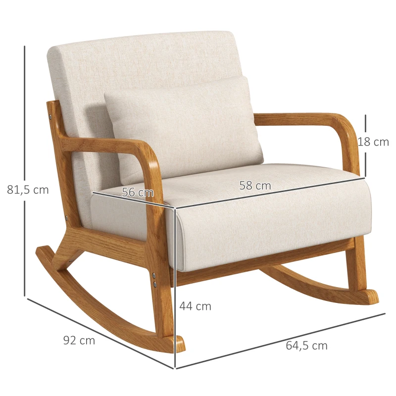 HOMCOM Retro Design Rocking Chair, Rubberwood, 64.5 cm x 92 cm x 81.5 cm, Beige + Brown