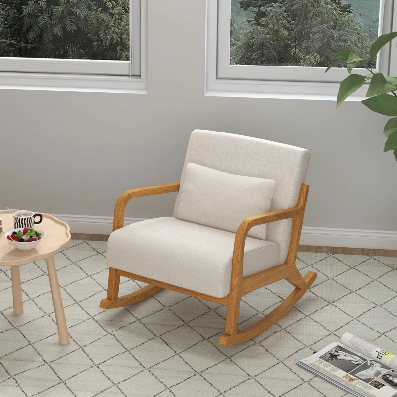 HOMCOM Retro Design Rocking Chair, Rubberwood, 64.5 cm x 92 cm x 81.5 cm, Beige + Brown