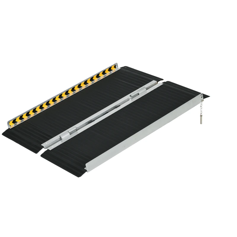 HOMCOM Rampa pentru Scaune cu Rotile, 91L x 73l cm, sustine 272KG, Rampa pentru Prag Pliabila din Aluminiu cu Suprafata Antiderapanta, Placi de Tranzitie Deasupra si Dedesubt pentru Casa, Trepte, Scari, Borduri, Usi de Acces