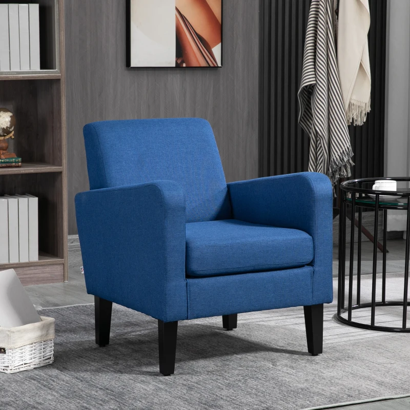 HOMCOM Linen-Look Boxy Armchair - Blue
