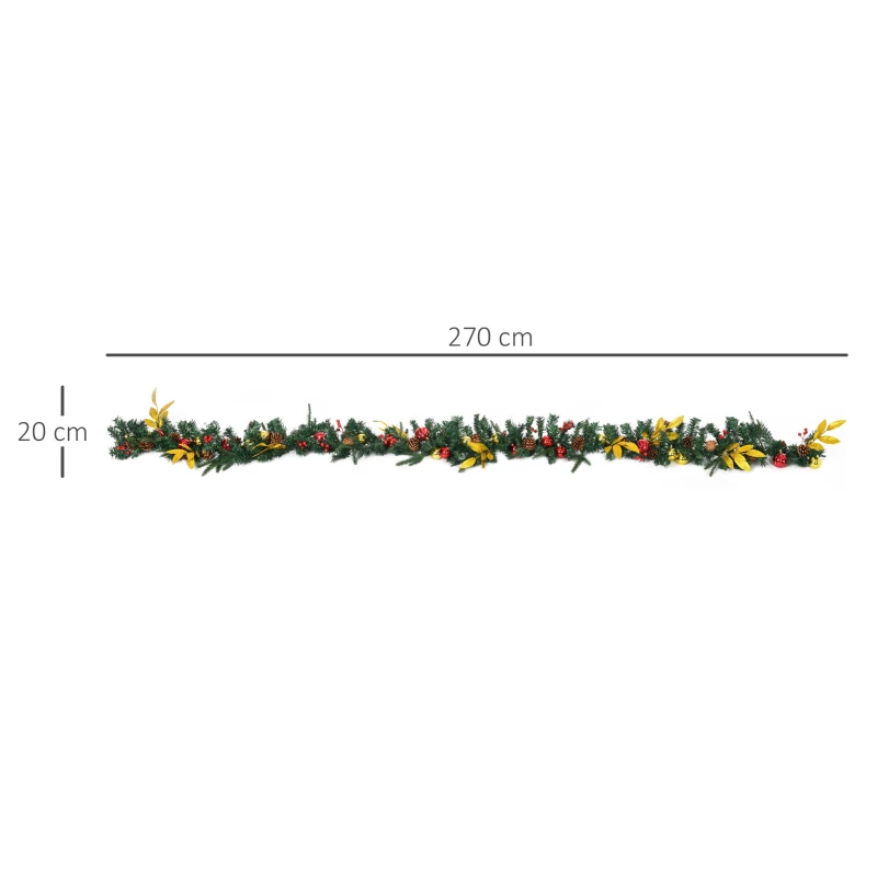 HOMCOM 2.7M Artificial Christmas Garland with Pine Cones Decorations Seasonal Style, for Home Fireplace Doors
