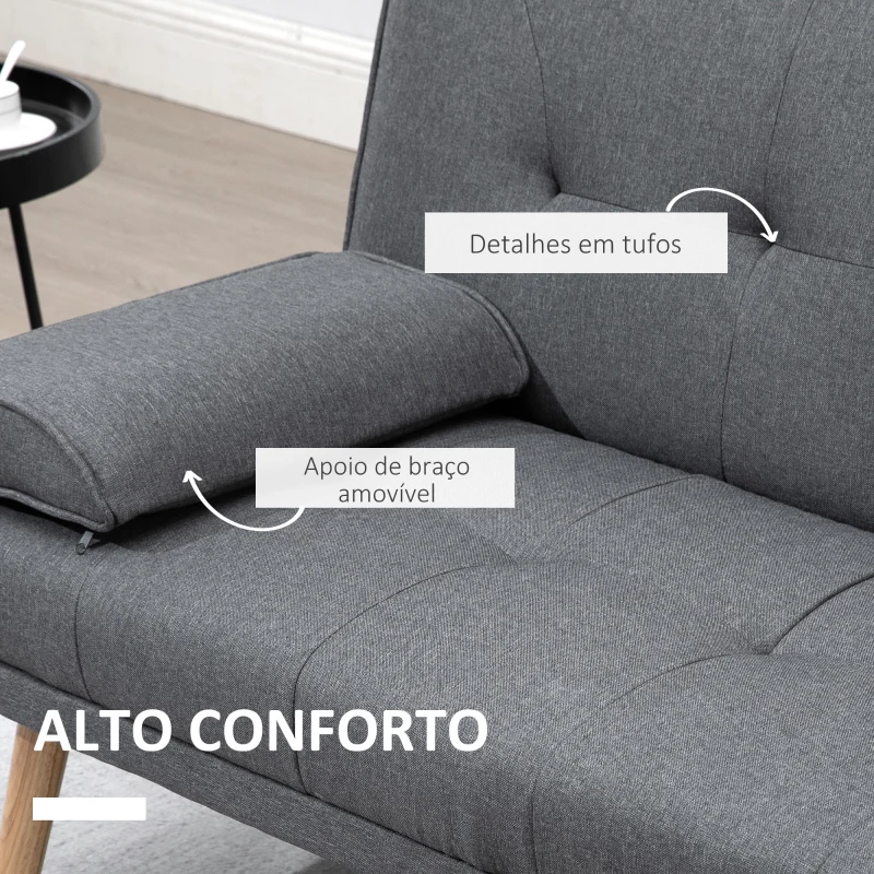 HOMCOM Sofá Cama 3 Lugares com Encosto Ajustável Apoio para os Braços Desmontável e 2 Suportes para Copos 181x77x78 cm Cinza