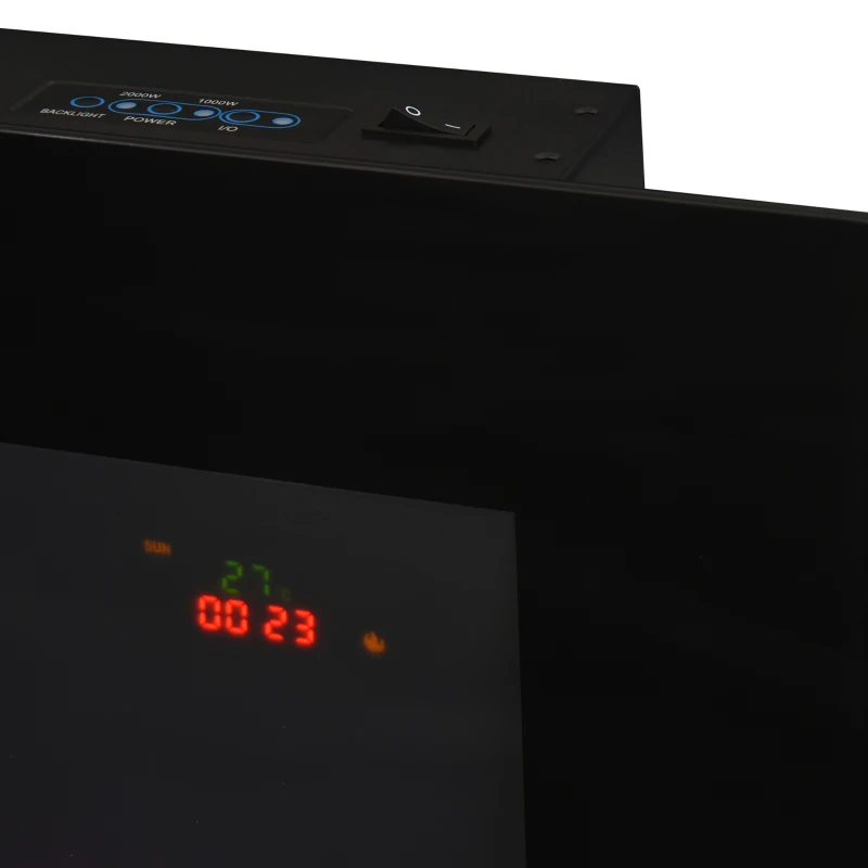 HOMCOM LED Wall Mounted Fireplace Curved Glass Electric Fire Place for Living Room, 1000W/2000W, 48H x 90.8W x 11.5Dcm, Black