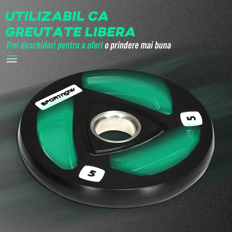 SPORTNOW Set de 2 discuri de 5kg greutate din otel cu acoperire din cauciuc, gaura Ø5cm pentru mreana si manere pentru utilizare manuala