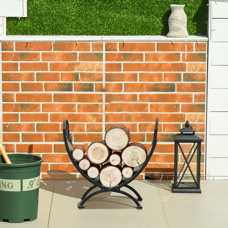 Outsunny Iron Arched Opaque Log Rack Black
