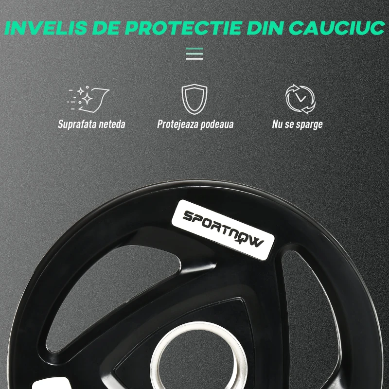 SPORTNOW Set de 2 discuri de 5kg greutate din otel cu acoperire din cauciuc, gaura Ø5cm pentru mreana si manere pentru utilizare manuala