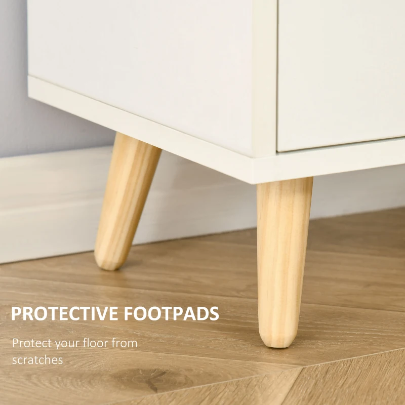 HOMCOM Bookcase with Door and Fabric Drawer, 3 Tier Bookshelf Display Cabinet with Wooden Legs for Living Room Bedroom Study, White