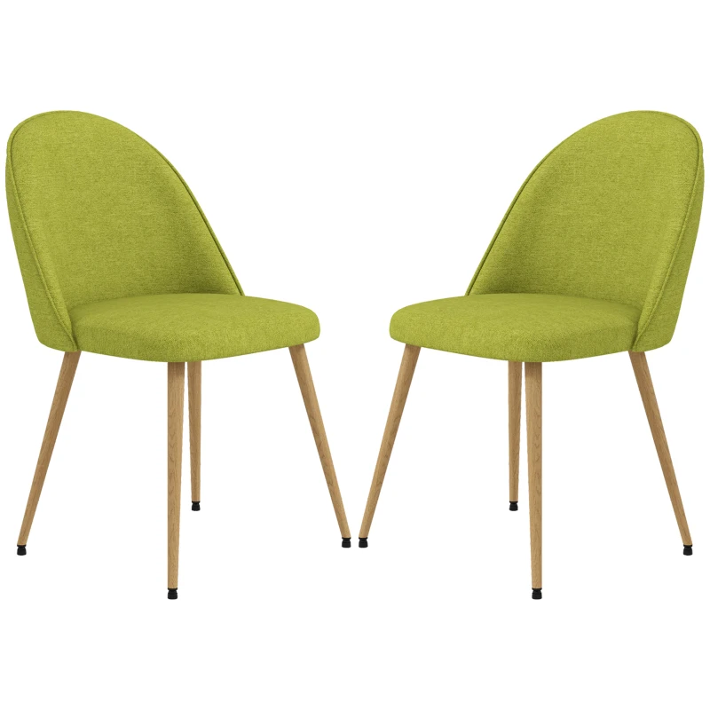 HOMCOM Conjunto de 2 Cadeiras Sala de Jantar Estofadas em Tecido de Linho com Pés de Aço 50x52x83 cm Verde e Madeira